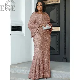 Basic Casual Dresses Plus Size V Neck Long Sleeve Sequined Silver Evening Gown Big Luxurious Banquet Party Mermaid 5XL6XL Womens 231207