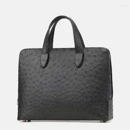 Evrak çantaları 2023 lüks devekuşu deri erkek ev çantası iş ofisi el çantası büyük kapasite şifresi kilit bilgisayar çantası 45