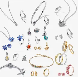 925 실버 디자이너 웨딩 반지 귀걸이 목걸이 여성 약혼 패션 보석 선물 선물 DIY FIT Pandoras Disnes Tinkers Bell Full Collection Set
