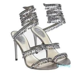 Designer de luxo lâmpada de cristal fino sandálias de salto alto sapatos femininos Rene Caovilla Cleo strass