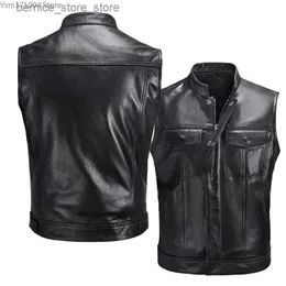 Herrenwesten Herren-Tanktop Pferd Solide Stehkragen Dünne Motorrad-Lederjacke Hochwertige lässige Herren-Reit-Tanktop-Männerjacke Q231208