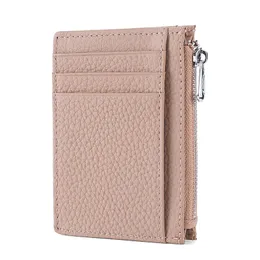 Fasihon Genuine Leather Card Holder with Zippy Grainy Leather zip Purse with Laser cutting inital