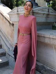 Sıradan Elbiseler Kadın Zarif Pembe Maxi Elbise İnce Fit Omuz Pedi O-Neck Pelerin Sleeve Cobe Yaz Vintage Bodycon Akşam Perin