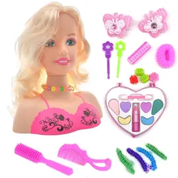 Beauty Fashion Stylist Kids Makeup Toys For Girls Half Body Frisyrdocka med kosmetisk set Training Head låtsas Spela Toy Gift 231207