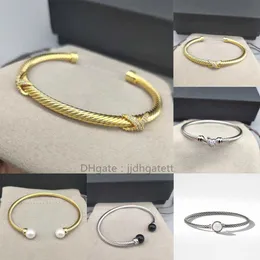 S925 Gold X Cable Charm-armband Kvinnor Vrid högkvalitativ tvåfärgad 3mm Fishhook Non Fading Clasp Fashion Temperament Steel Wire Rope Designer Luxury Armband