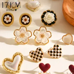 Charm 17KM 2Pcs Elegant Stud Earring Set with Geometric Pearl Heart Earrings Fashion Womens Accessories Jewelry Wedding 231208