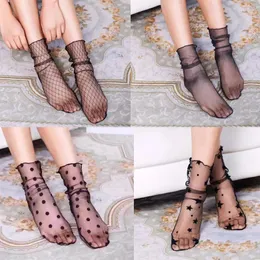 Skarpetki kobiety Summer Sexy Retro Lace Floral Mesh Girl Elastic Fashion Lady Soft Short Krystal Silk Ultrathin Sock