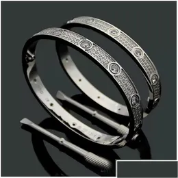 Bangle Titanium Steel 3 Row Fl Diamond Bracelet Fashion Women Men Chirstmas Bracelets Distance Jewelry Gift With Veet Bag Drop Deliv Dhrna