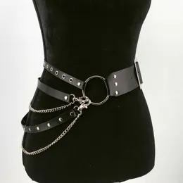 Cintos Cintura moderna para mulheres, cinto de ligação corporal de couro PU, ganchos punk personalizados, acessórios circulares, corrente de cintura para mulheres