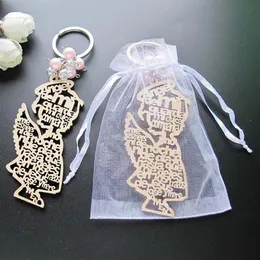 Брелки для ключей, ремешки, 12 шт., брелок для ключей в деревянном дизайне для крещения, сувениры с ангелом для девочки, розовый Recuerdos de Bautizo, крестины с органзом2321