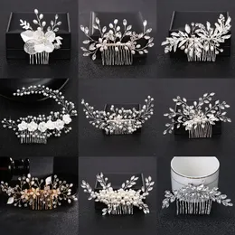 Headwear acessórios de cabelo na moda tiara casamento pente de cabelo flor nupcial hairpins pérola strass cabeça jóias senhora casamento acessórios de cabelo marrige bijoux 231208