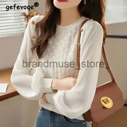 Dames Gebreide T-shirts Dameskleding Koreaanse stijl Elegant Chic Truien Lente Herfst Eenvoudig Casual Zwart Wit Lange mouwen Truien Tops Blusas J231208