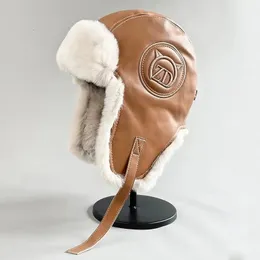 Trapper Hats pu leather retro pilot hat Lei Feng women s winter warm cycling plus cotton windproof and cold men s ear protection 231208