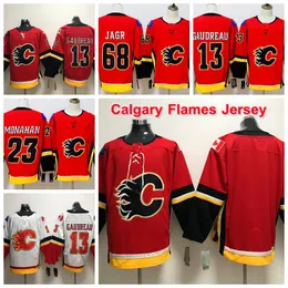 Calgary Flames Jersey Hot Drilling 13 Johnny Gaudreau 23 Sean Monahan 17 Milan Lucic Mens تخصيص أي رقم أي اسم الهوكي قمصان