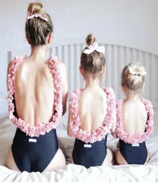Imayio Children Flower Swimsuits badegars onepiece swimsuit 3d Floral Open Back Bathing Suit MotherDaughter Swimsuit6813973