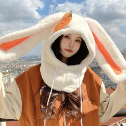Tuzak şapkaları 2in1 Sevimli Uzun Tavşan Kulakları Lei Feng Hat Bib Balaclava Hediyesi Kadın Kız Tavşanı Sıcak ve Rüzgar Peluş Şapka 231208