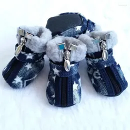 Vêtements pour chiens 4 pièces/ensemble de chaussures imperméables pour animaux de compagnie Denim anti-dérapant Chihuahua automne et hiver bottes de marche accessoires