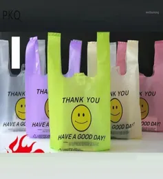 Envoltório de presente 50 pcs saco de compras de plástico sacos de colete com alça supermercado varejo embalagem de grau transparente16225839