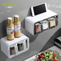 Garrafas de armazenamento Frascos ECOCO Wall Mount Spice Rack Organizador Sugar Bowl Sal Shaker Tempero Recipiente Cozinha Suprimentos 2 3 Copos Set Box 231206