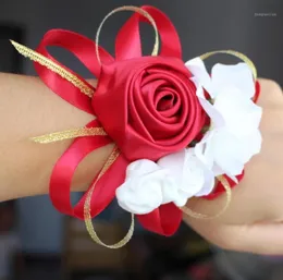 Flores decorativas grinaldas de alta qualidade nupcial casamento pulso corsages ouro branco damas de honra 10 peçaslot festa feminina decoratio7962254