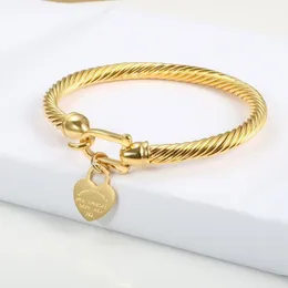 Titânio aço pulseira cabo fio ouro cor amor coração charme pulseira com fecho de gancho para mulheres homens jóias de casamento presentes1 oftqd