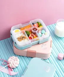 Bärbar lunchlåda för barnskola Mikrovågsugnplast Bentobox med fack salladfrukt mat containerbox hälsosamt material wll9938136