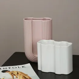 Objetos decorativos Figurines Nordic ins criativo vaso de cerâmica em forma de U moderna sala de estar arranjo de flores secas decoração de mesa decoração de casa 231207