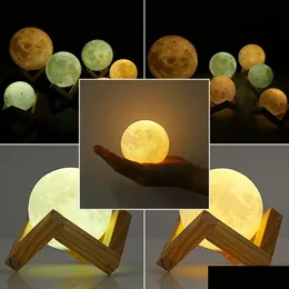 Artes e artesanato 3d lua mágica lâmpada led luna luz noturna mesa de carregamento usb controle toque presente entrega gota casa jardim presentes otkrw