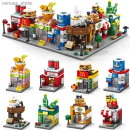 Blocchi Mini Street View Architettura della città Building Blocks Cafe Milk Tea Shop Food House Bricks Model Kit Plastic Plant Toys per bambini R231208