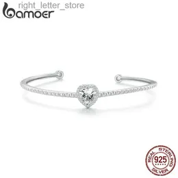Chain BAMOER Heart Jewelry Sterling Silver Adjustable Bangle Bracelets 925 Sterling Silver Chassic Jewelry Gift for Women Girls YQ231208
