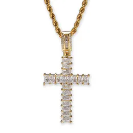 Pendant Necklaces New Arrival Real Gold Plated T Square Cubic Zircon Cross Necklace Personalized Fl Diamond Hip Hop Jewelry Gifts For Otabz