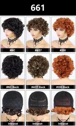 Short Curly Pixie Cut Wig With Bangs Ombre Color Human Hair Machine Made Lace Wigs For Women F-661