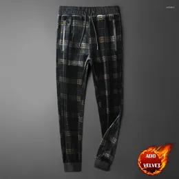 Men's Pants Minglu Pleuche Sweatpants Luxury Add Velvet Elastic Waist Sports Casual Male Autumn Winter Plaid Trousers 5XL