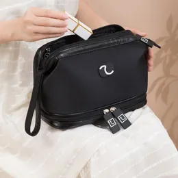 Bolsa de maquiagem preta feminina Bolsa de armazenamento de viagem portátil masculina de grande capacidade Bolsa de higiene pessoal de nylon Designer com zíper duplo Bolsas de cosméticos para mulheres Mini sacolas