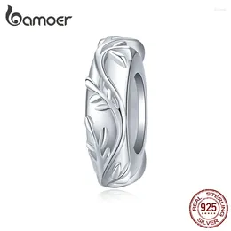 Lösa ädelstenar Bamoer Elegant Vine Leaf Stopper Charm med silikon för 3 mm ormarmband eller armband sterling silver 925 DIY smycken BSC142