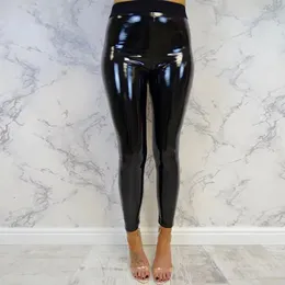 Calças femininas de duas peças leggings push-up taille haute en cuir pu pour femme pantalon skinny elastique aspecto suporte brilhante 231206
