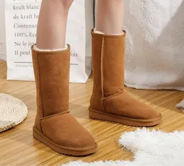 Venda quente botas de neve femininas sapatos clássicos altos inverno couro peludo calor ao ar livre castanha