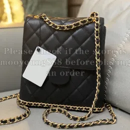 12A Upgrade Mirror Wysokiej jakości projektant Mały klapa Torba plecakowa Women Oryginalna skórzana kołdana torebka torebki Black Caviar podwójne łańcuch na ramię z pudełkiem