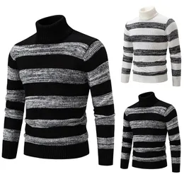 Maglioni da uomo Maglione autunnale e invernale Pullover coreano di strisce bianche nere Cuciture Canottiera slim a collo alto 231208