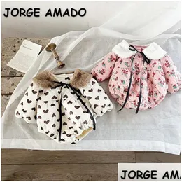 Conjuntos de roupas Inverno Bebê Menina Fleece Bodysuit Amor Coração / Floral Manga Longa Pelúcia Pescoço Macacão Leggings Moda Roupas Nascidas E9904 D Dhjil