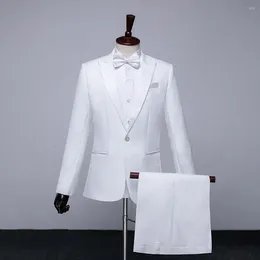 Abiti da uomo Smoking bianco Sposo Groomsman Abito da lavoro Abito da cerimonia nuziale formale Set da 2 pezzi Giacche da uomo Pantaloni Fiocco regalo