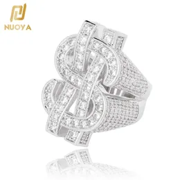 Bröllopsringar Hip Hop Big US Dollar Sign Gold Plated Iced Out Cubic Zirconia Bling Pinky Ring for Men 231208