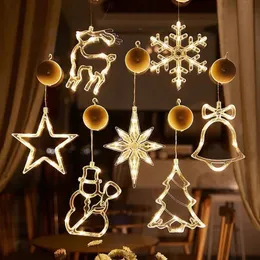 기타 축제 파티 용품 크리스마스 LED 가벼운 눈송이 산타 교수형 빨판 램프 창 장식 장식 Xmas Navidad 2023 년 장식 231207