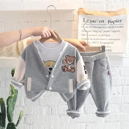 Clothing Sets Autumn Baby Boy Girl Clothes Embroidery Bear Jackets Pants Cartoon Tops Outfit Long Sleeve Warm Coats Trousers Set 231207