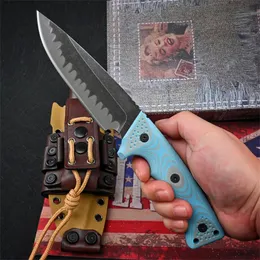 Coltello dritto di sopravvivenza M35 di alta qualità Coltello dritto Z-wear Stone Wash Drop Point Lama Full Tang Blu G10 Maniglia Coltelli tattici a lama fissa per esterni