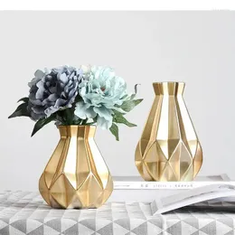 Вазы, креативная золотая керамика, простая ваза в скандинавском стиле, украшения для дома, аксессуары для цветов