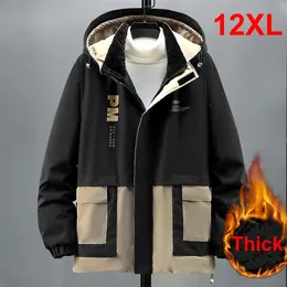 Herrjackor Winter Parkas tjock varm jacka päls plus storlek 10xl 12xl mode casual lapptäcke manlig vindkraft ytterkläder 231207