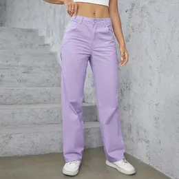 Women's Pants GILIPUR Vintage Cargo High Waist Casual Women Baggy Jeans Relaxed Fit Straight Wide Leg Trousers Purple Overalls