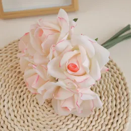 LaTex Rose Dekorativ bukett 5 Head Rose Real Touch Artificial Flowers for Bridal Bouquet Wedding Party Home Decor Layout