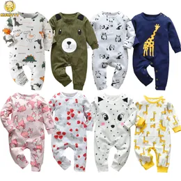 Strampler geboren Baby Jungen Mädchen Strampler Pyjamas Säuglingskleidung Baumwolle Langarm Druck ONeck Bequemer Overall Kleinkind Kleidung Outfits 231207